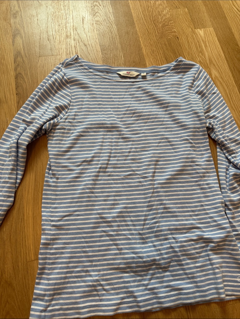 Vineyard Vines Blue & White Striped Boatneck Long Sleeve Top